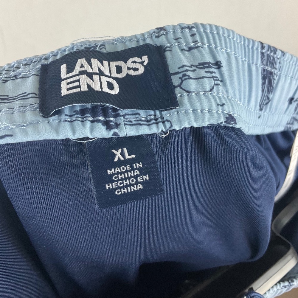 Lands End Mens XL Swim Trunks Blue Island Palm Tree‎ Sailboat UPF 50 NWT M24 - Picture 3 of 11